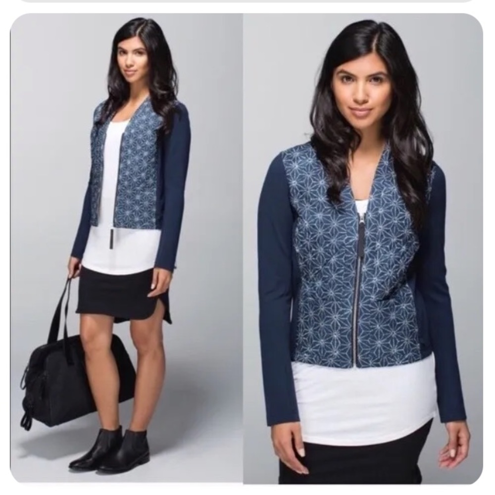 LULULEMON Cardigan and Again Starburst Navy & White Quilted Jacket Size 10